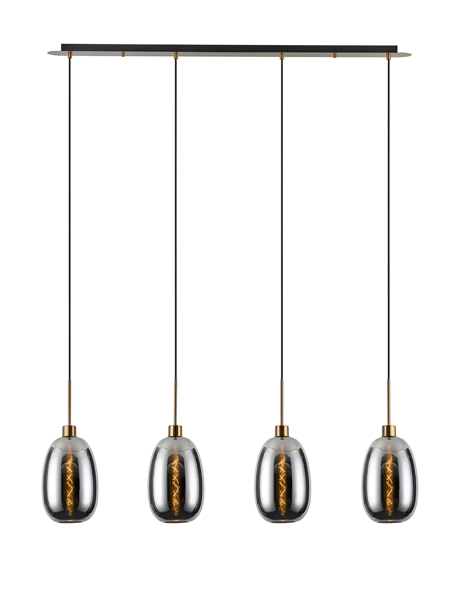 DK1220  Lori Linear Pendant, 4 Light Adjustable E27, Antique Gold/Chrome Slim Curved Trapezium Shades